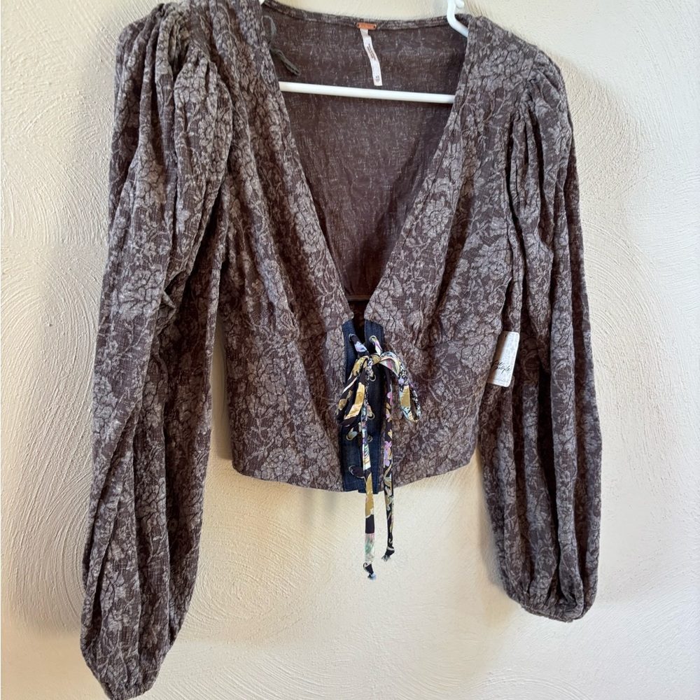 Free People NWT Brown Floral Blouse